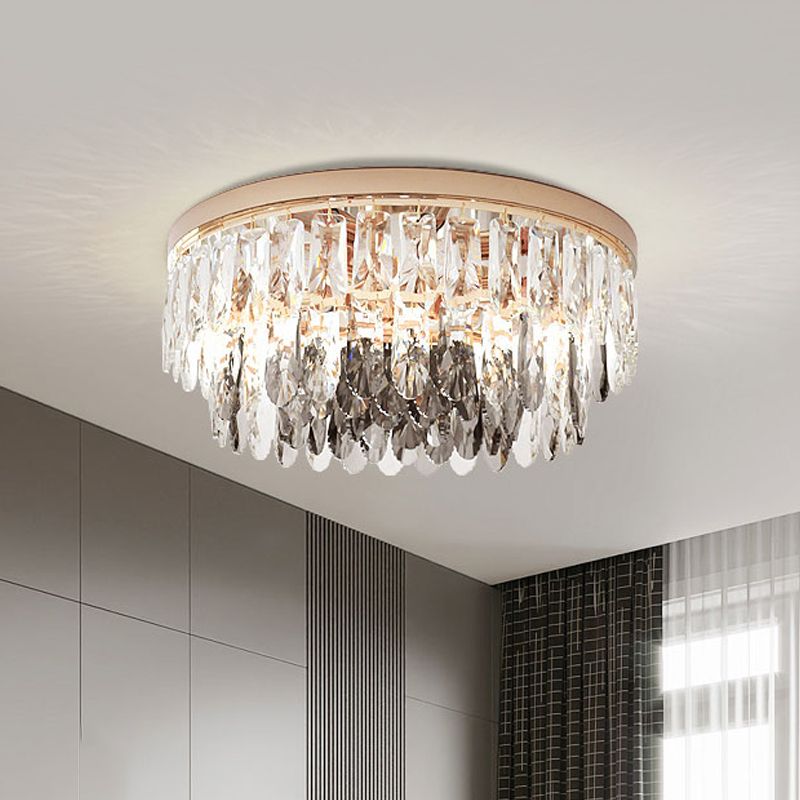 Clear Crystal Drum Flush Light Contemporary 3 / 4 luminosité Hôtel Flush Mount plafonnier, 11 "/ 16" de large