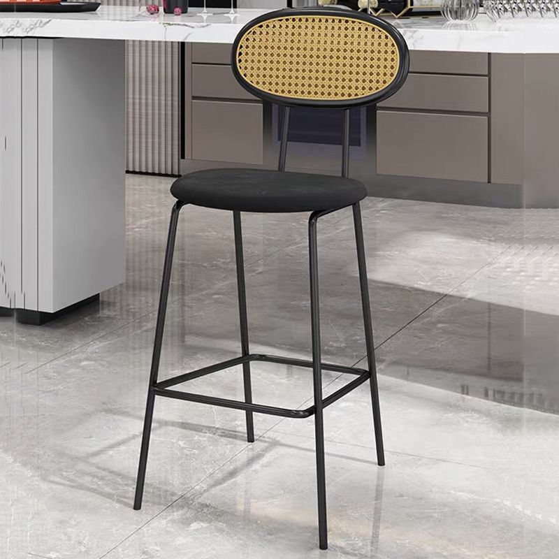 Industrial Upholstered Bar Chair Rattan Weave Low Back Bar Stool