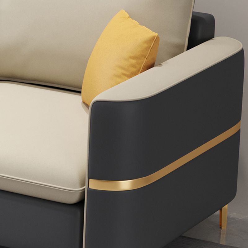 Modern Style Sofa & Chaise Faux Leather Sectional with Bolster Pillows
