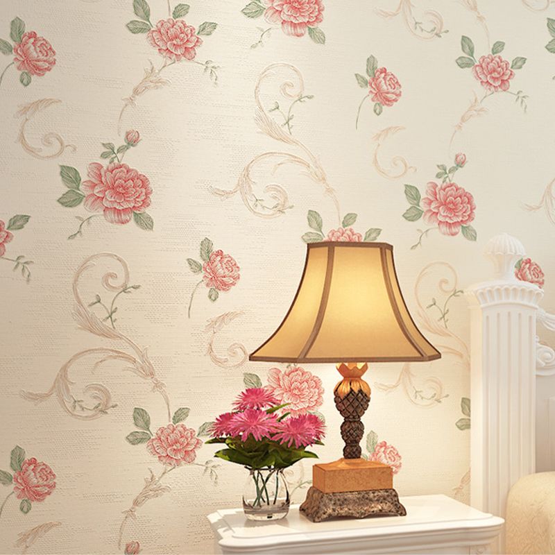 Non-Pasted Wallpaper with Light Color Blossoms and Floral Pattern, 20.5"W x 31'L