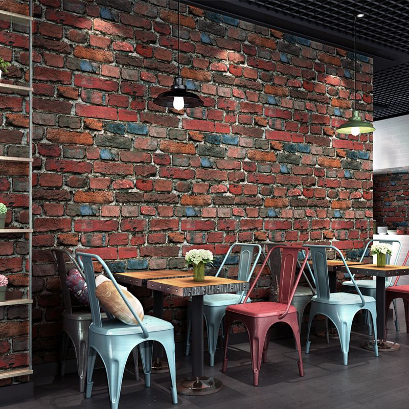 Colored-Paint Brick Wallpaper Roll Cyberpunk Smooth Surface Wall Art for Restaurant