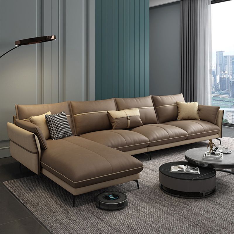 Scandinavian 35.43 " H Faux Leather Flared Arm Sofa & Chaise