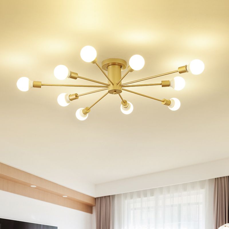 8/10 Luces Expuestas Iluminación De Montaje Semi Empotrado Accesorio Montado En El Techo De Metal Dorado Industrial Para Sala De Estar