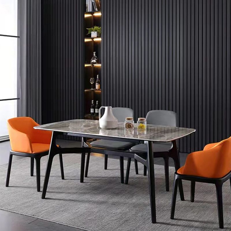Industrial Rectangle Dining Table Gray Stone Top Table with Black Frame