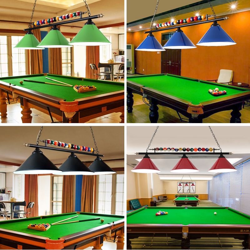 Iron Linear Island Ceiling Light Industrial Country Club Billiard Chandelier with Cone Shade