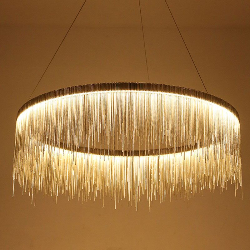 Round Metal Suspended Lighting Fixture Modern Style LED Chandelier Pendant Light