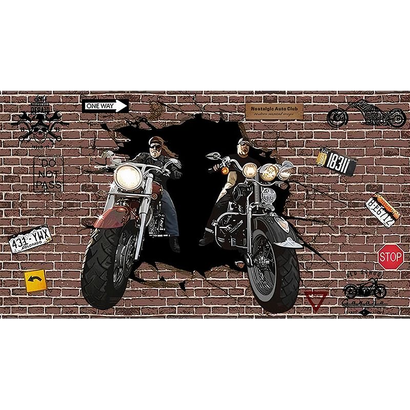 Full Unique Wall Mural Brown Brick and Motorcycle Wall Covering, Made to Measure