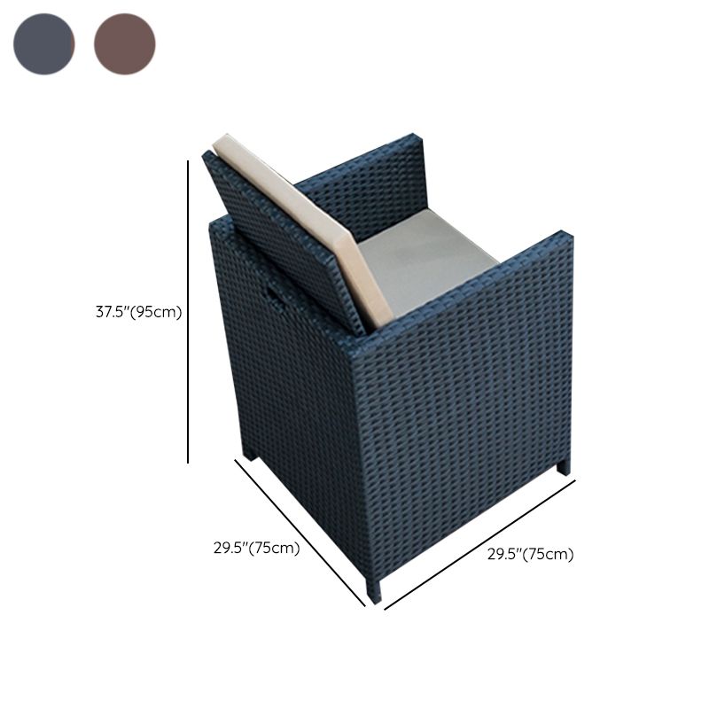 Rattan Dining Table Set with Black Tempered Glass Table for Courtyard