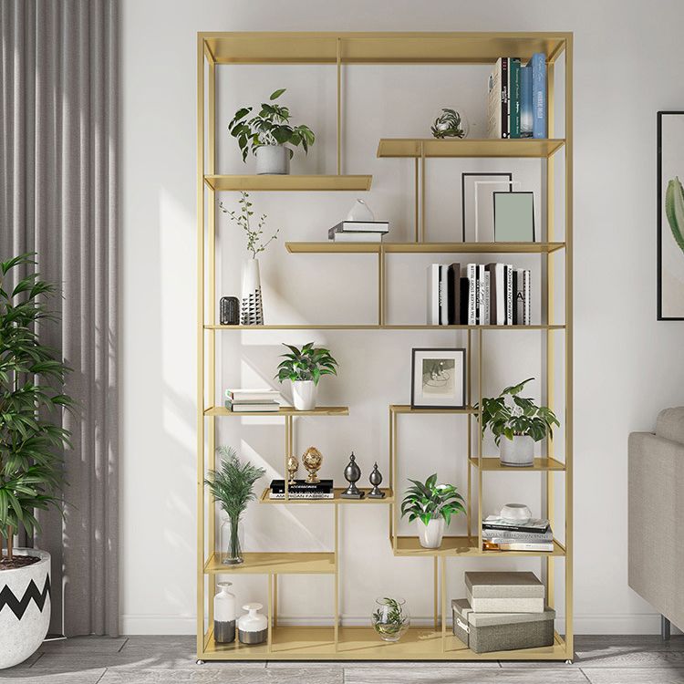 Geometric Metal Shelf Bookcase Glam Vertical Open Book Shelf