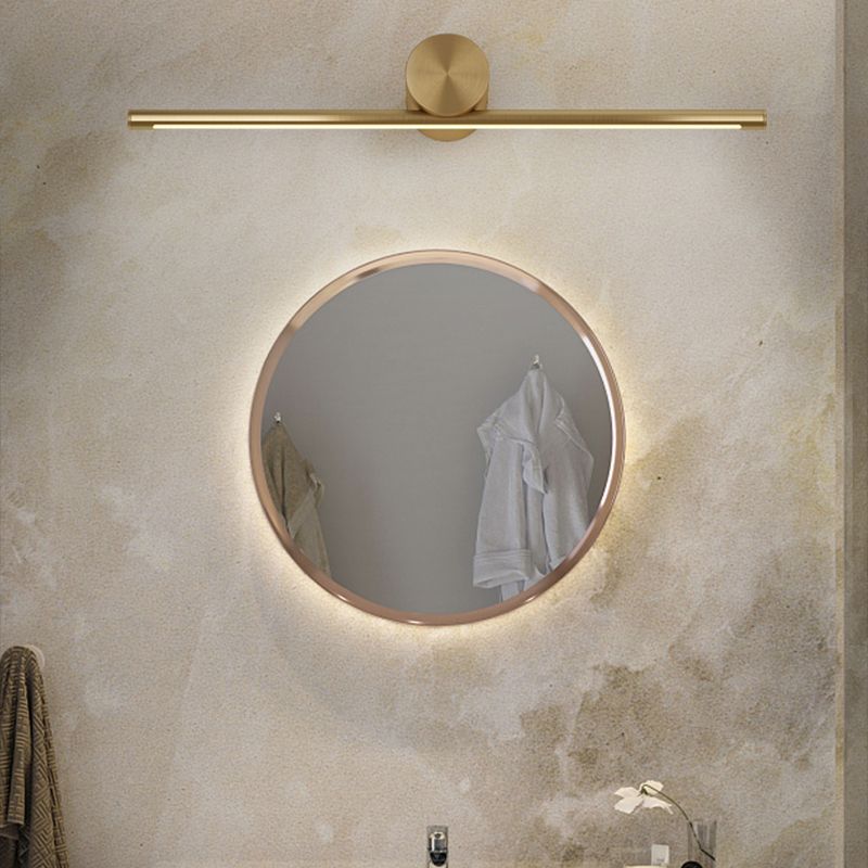1-Light Linear Shade Wall Sconce Post-Modern Style Mirror Wall Lighting in Brass