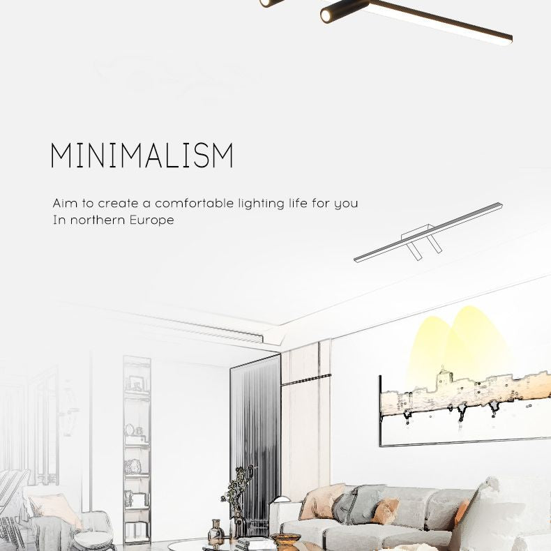 Montaje semiempotrado LED rectangular negro en lámpara de techo interior de acrílico de simplicidad moderna con lámpara de hierro forjado