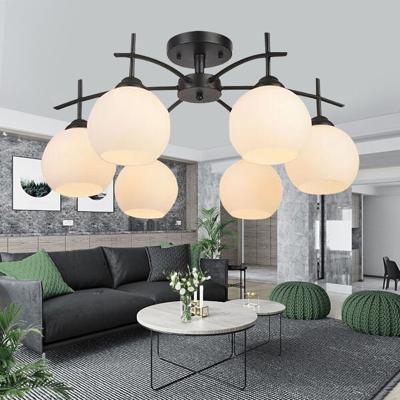 Glass Black Semi Flush Mount Chandelier Global Minimalist Ceiling Mount Chandelier
