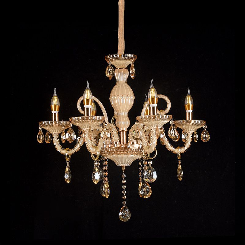Traditional Metal Hanging Chandelier Light Candelabra Suspension Light with Crystal for Bedroom