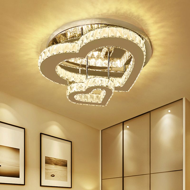 Heart Shaped Flush Light Fixture Minimalist Clear Crystal LED Close to Ceiling Lighting for Bedroom