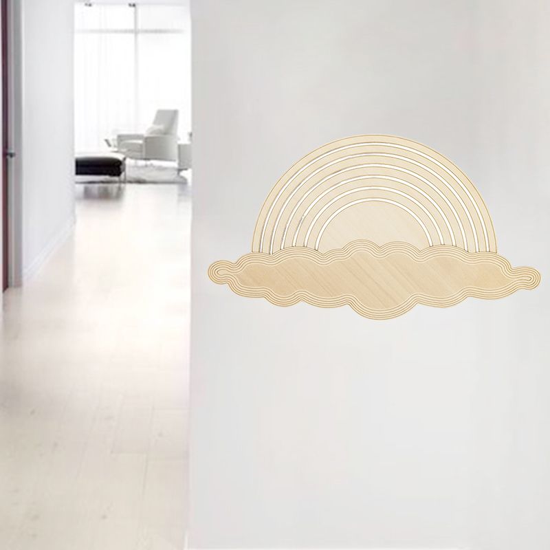Rainbow & Cloud Led Wall Light Wood Cartoon SCONCE Licht in Beige voor kleuterschoolslaapkamer