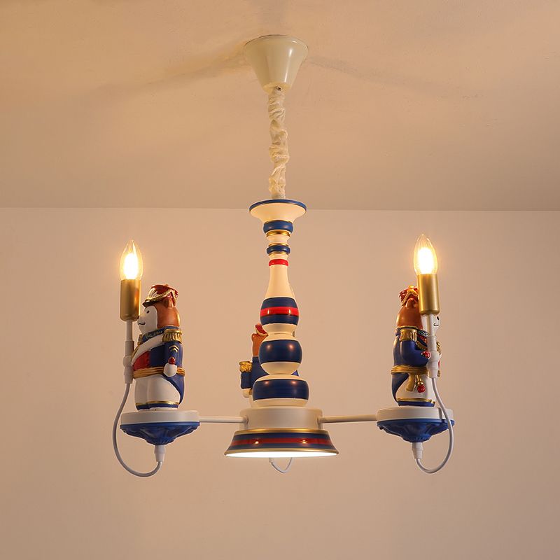 Harzbärensoldat Kronleuchter Cartoon 3/5-Kopf-Blau-Hang-Anhänger Licht mit offenem Glühbirnendesign