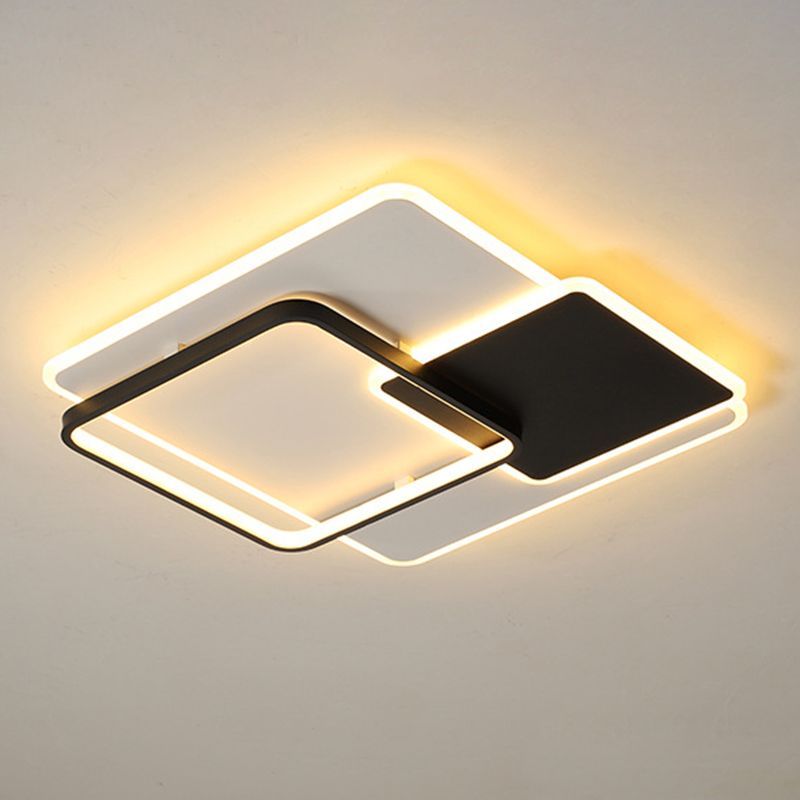 18"/21.5" Wide Acrylic Square Flush Light Fixture Contemporary Black and White LED Ceiling Light in Warm/White Light