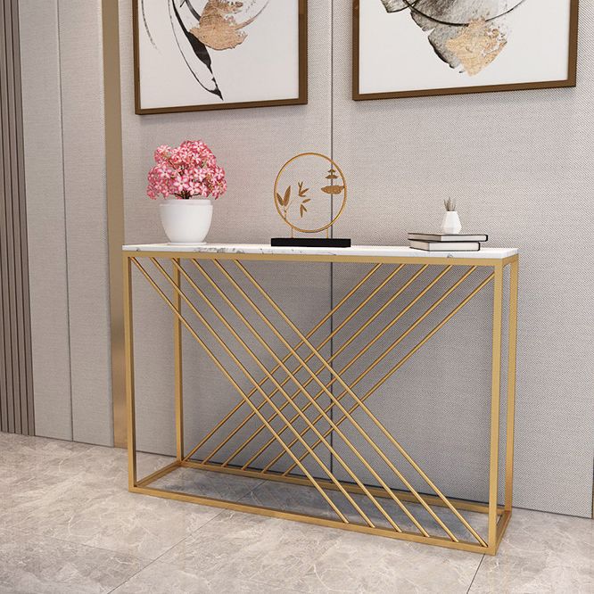 Modern Console Accent Table Antique Finish Rectangle Console Sofa Table in Marble