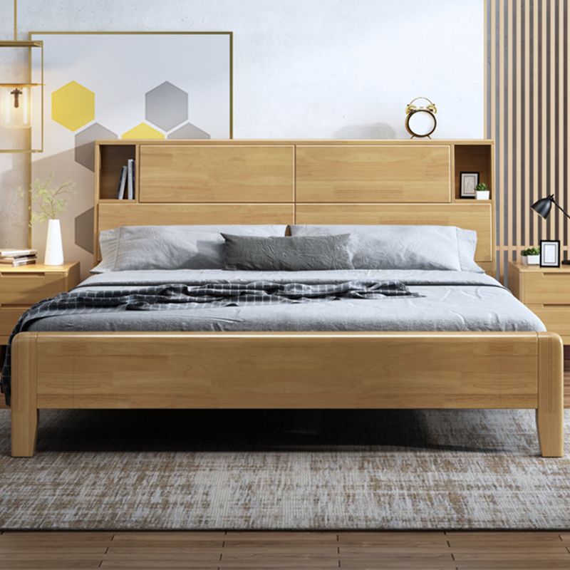 Solid Wood Bed Frame with Headboard Scandinavian Bed with Storage