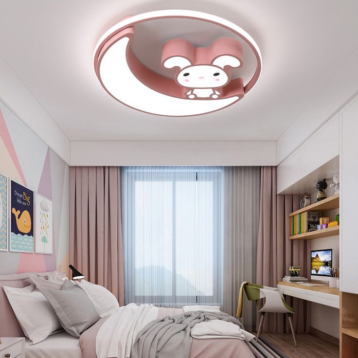 Lámpara de techo empotrada de metal con montaje empotrado LED de dibujos animados de conejo para habitación infantil