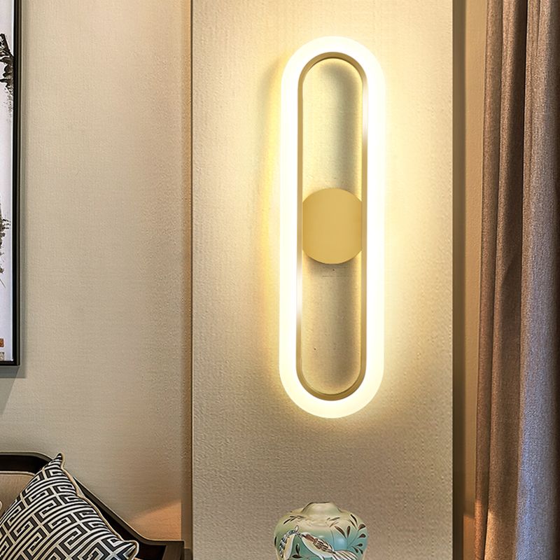 Oval Shade Metal Wall Sconce Modern Style Single Light Wall Mount Lighting in Gold