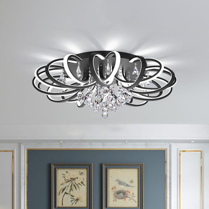 Black Swooping Flush Mount Fixture Modern Style LED Acrylic Ceiling Light with Crystal Accent for Living Room
