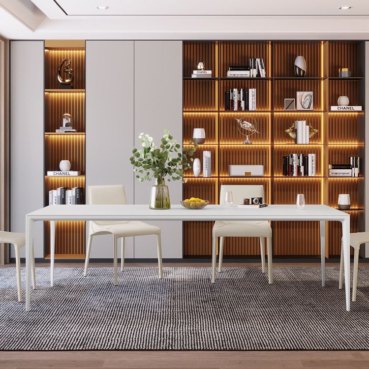 Modern Rectangle Dining Table Sintered Stone Dining Table with 4 White Legs for Home Kitchen Dinner