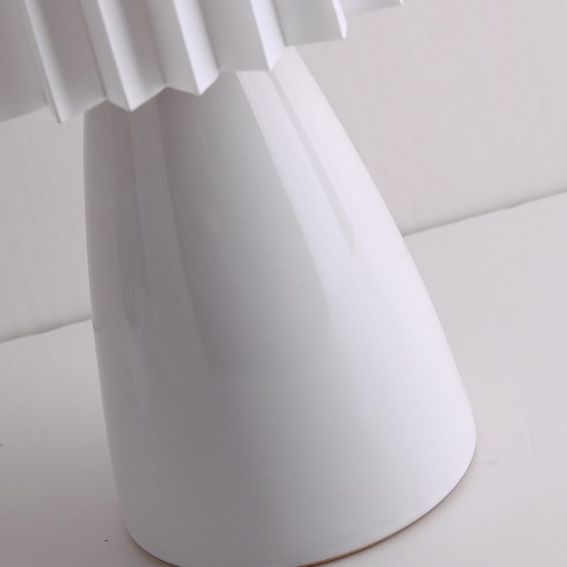 Pleated Fabric Table Lamp Macaron Style 1 Head Ceramic Nightstand Light