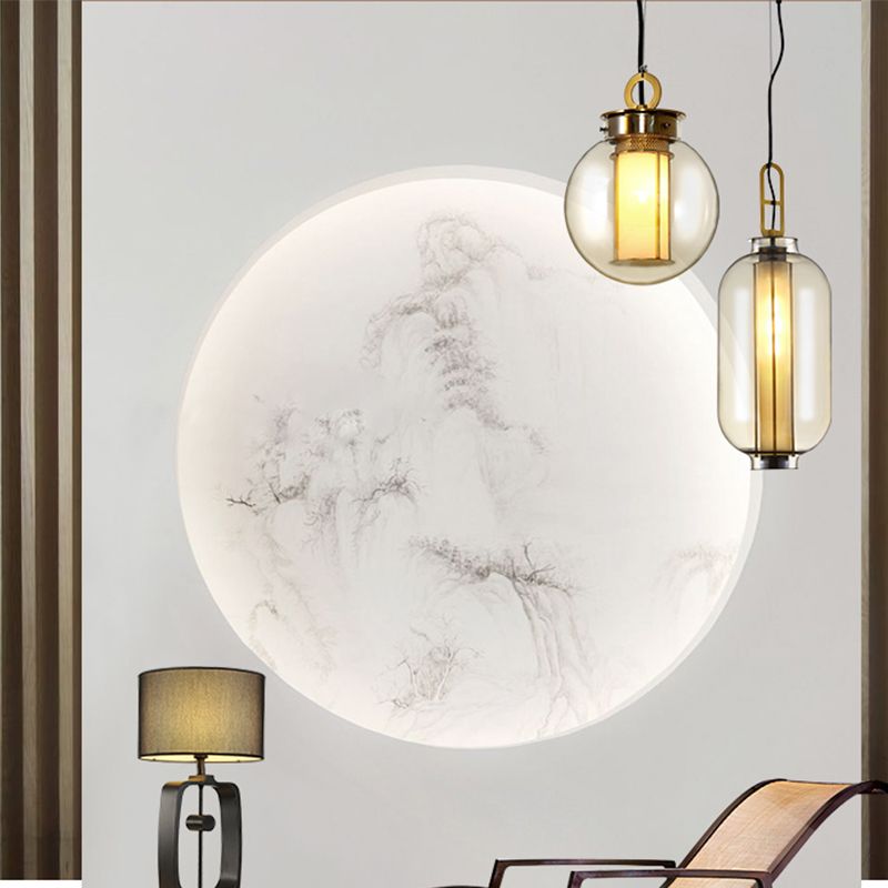 Contemporary Glass Pendant Light 1 Light Cognac Down Lighting for Bedroom