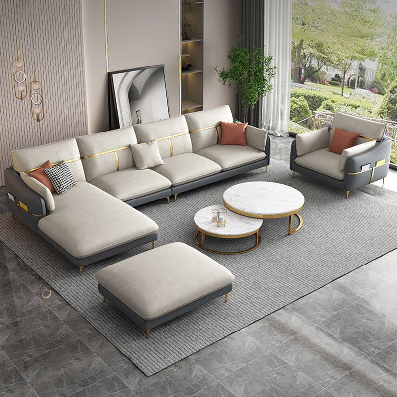 Grey 4-seat Faux Leather Sectional Sofa L-shape Sloped Arm Sectional