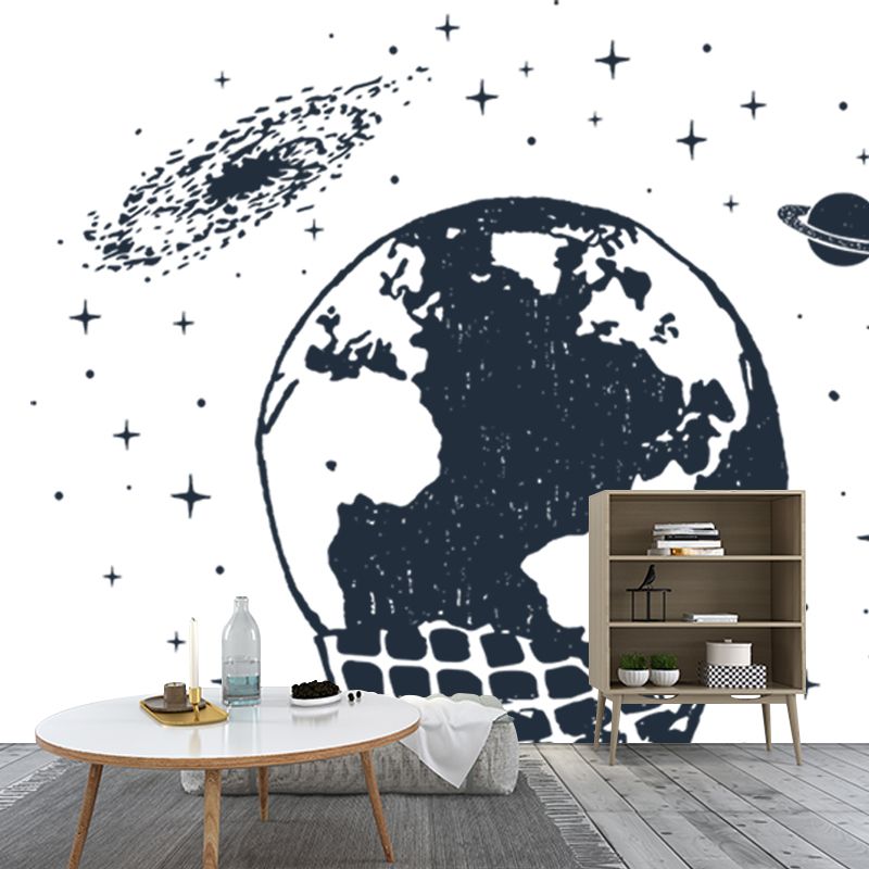 Big Ice Cream Wall Mural Decal Modern Art Earth Globe Wall Covering in Black-White