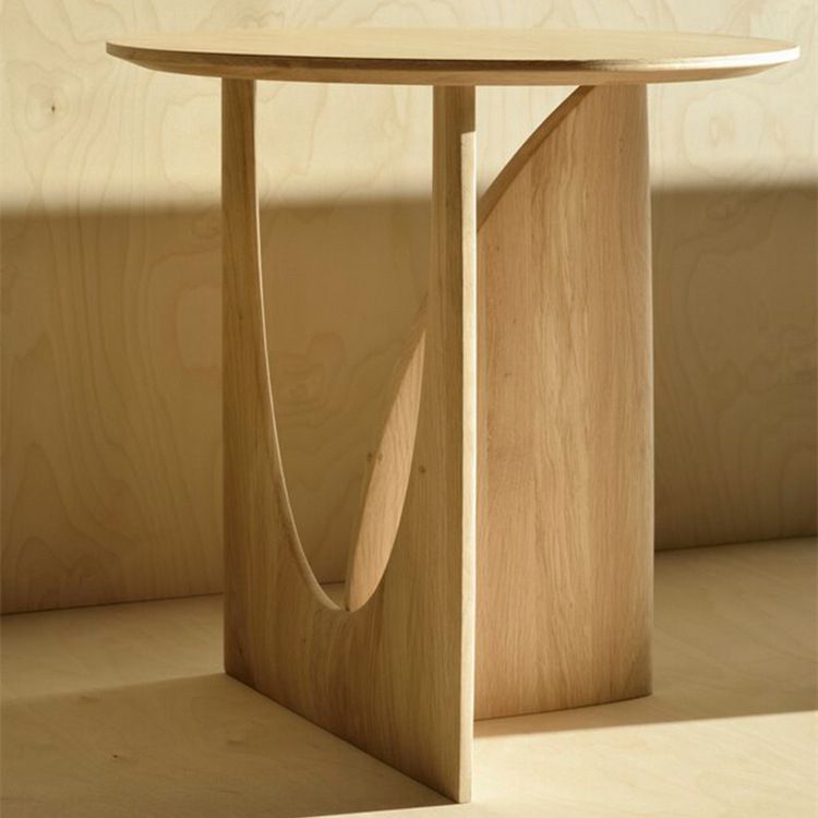Scandinavian End Table Solid Wood Abstract Base Round Top Side Table