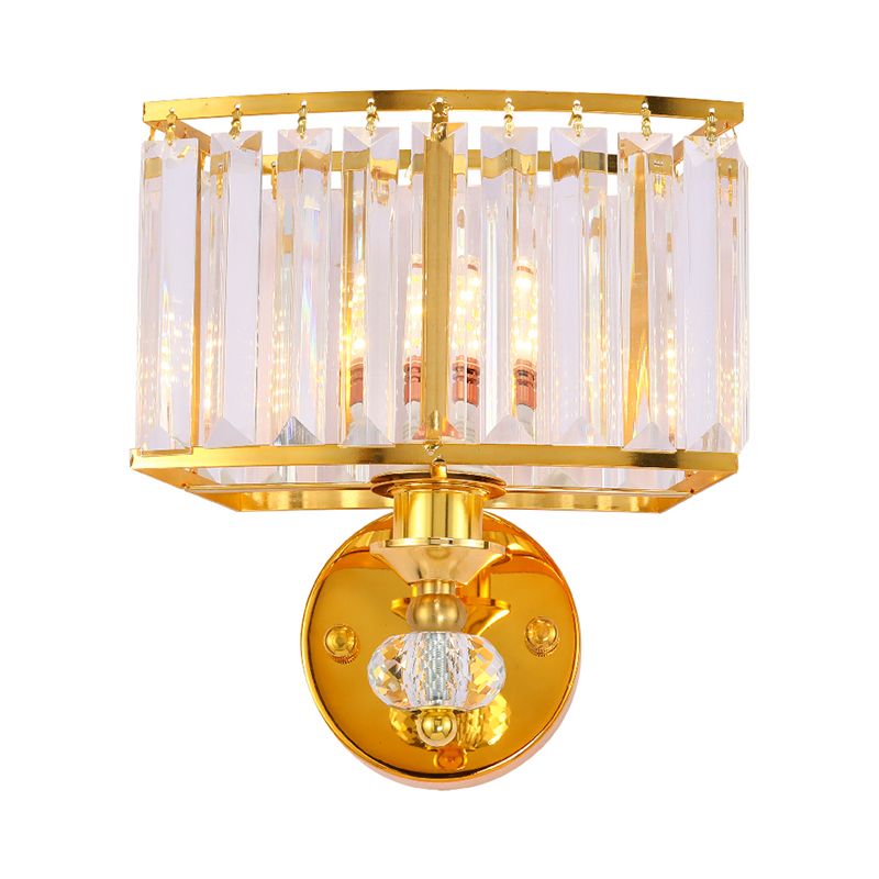 Couloir rectangulaire Light Metal Metal 1 Head Modern Style Golden Wall Lighting avec un accent de bloc de cristal clair