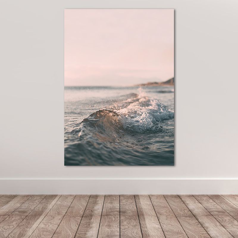 Contemporary Seascape Canvas Print Pink Photograph Sea Spray and Waves Wall Art