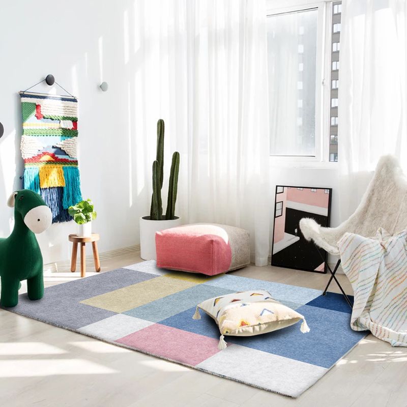 Multi-Color Parlor Rug Novelty Colorblock Area Rug Polyester Machine Washable Non-Slip Backing Rug