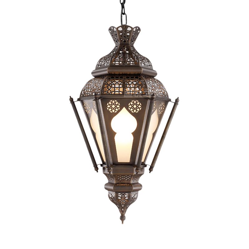 Art Deco Lantern Ceiling Pendant 1 Bulb Metal Hanging Light Fixture in Bronze for Restaurant