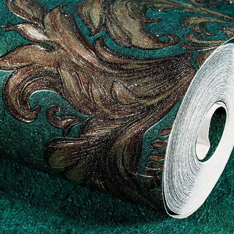 European Wallpaper Roll in Natural Color Damasque and Distressed Surface Wall Art, 20.5"W x 33'L