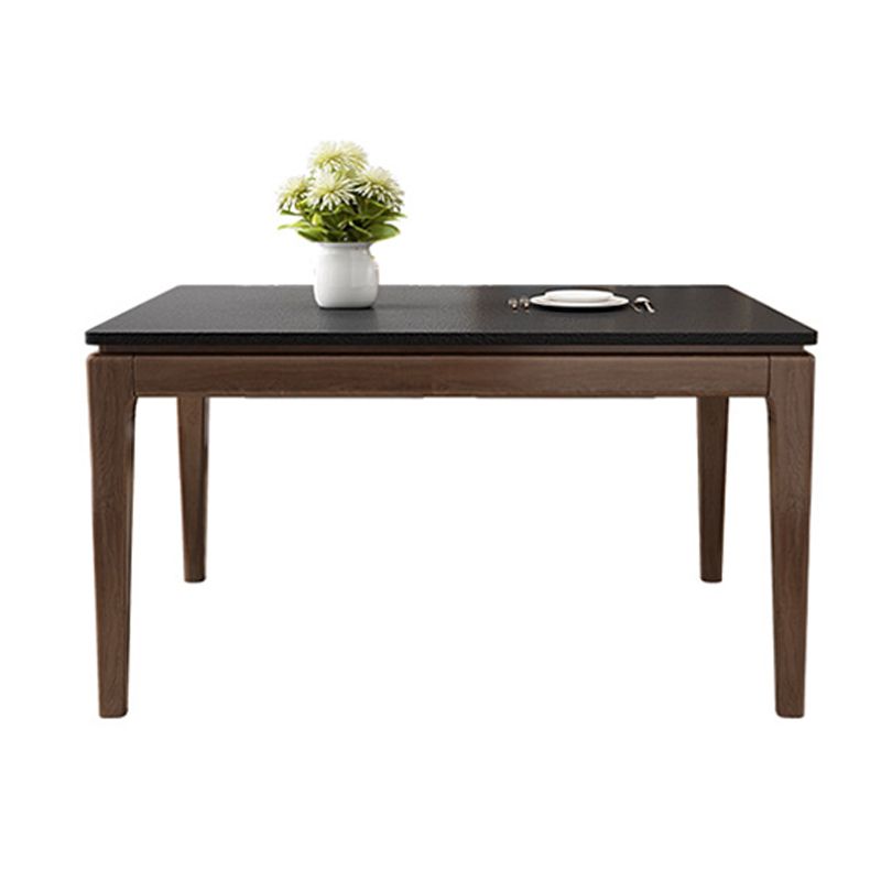 Black Stone Top Dining Table Mid-Century Modern Dining Table with 4 Wood Legs