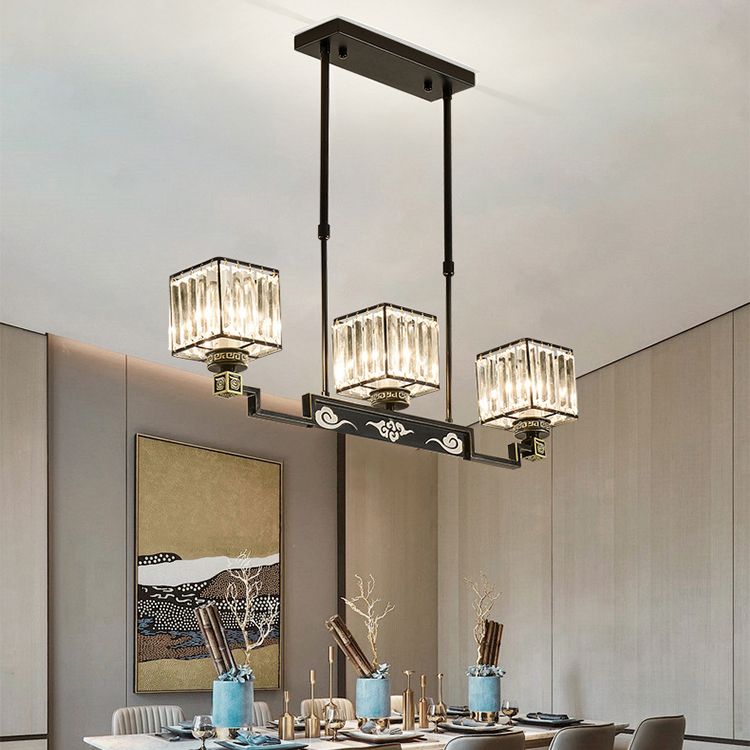 Luces de isla de forma cuadrada de estilo moderno Metal 3 Light Island Lighting in Black