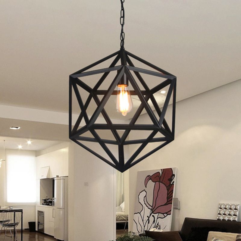 1 Light Prism Cage Hanging Pendant Lights Retro Industrial Style Metallic Pendant Ceiling Lights