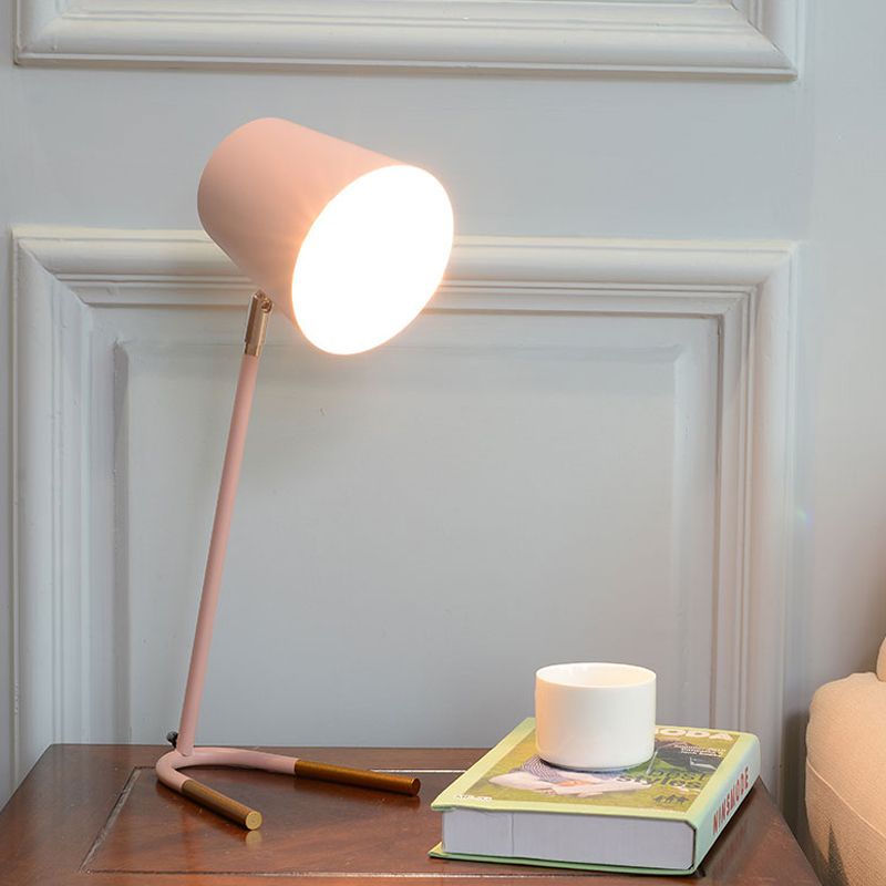 Pink/Green Tapered Nightstand Light Macaron 1 Head Iron Table Lighting with Swivelable Design and Fork Base