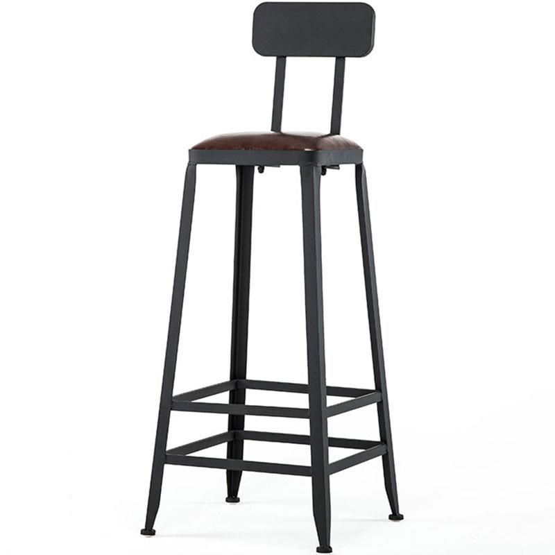 Industrial Backrest Armless Counter Stool Iron Cafe Bar Stool with Cushion and Pedal