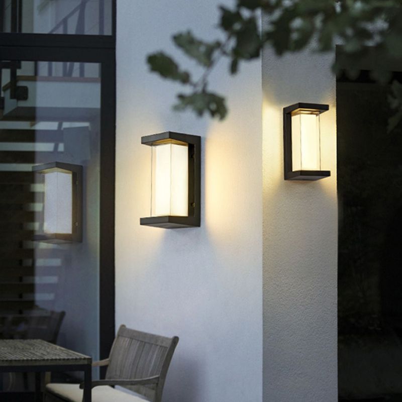 LED Modern Metal Wall Sconce Rectangle Shape Wall Light with Acrylic Shade for Courtyard
