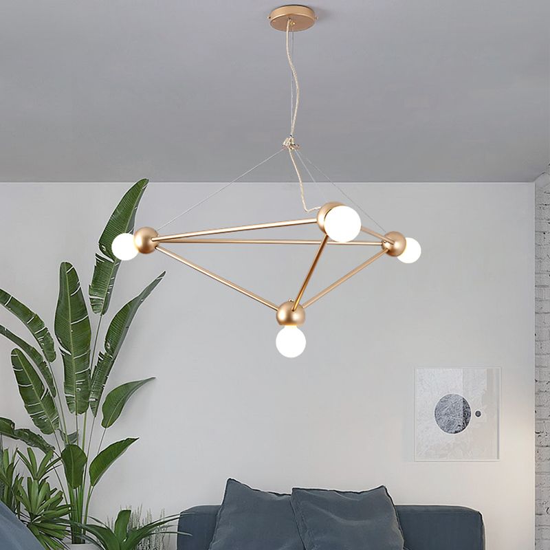 Gold 4 Lights Pendant Chandelier Classic Metal Geometric Hanging Light for Bedroom