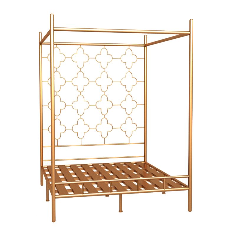 Metal Four Poster Bed with Open-Frame Headboard, Glam Standard Bed