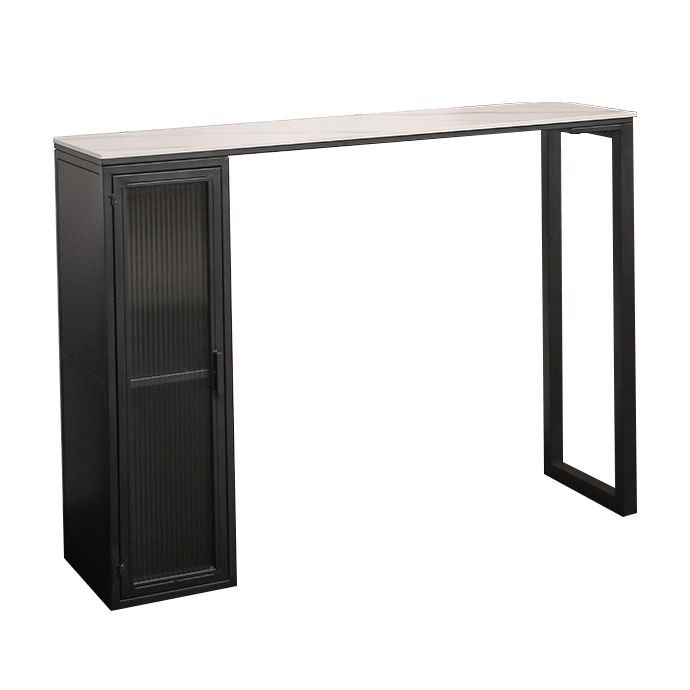 Modern Indoor Rectangle Bar Dining Table with Storage Stone Bar Height Cocktail Table