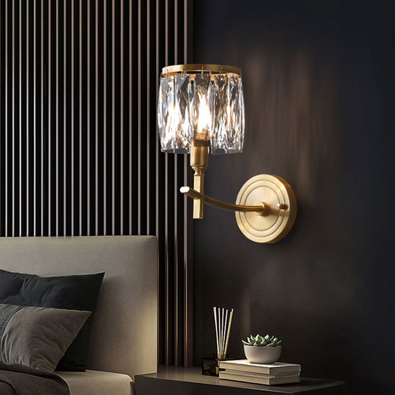 Postmodern Style Crystal Wall Light Gold Drum Shape Wall Sconce for Living Room