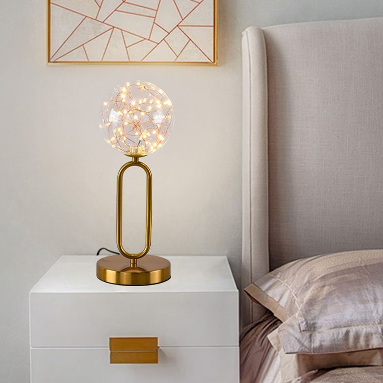 Nordic Starry LED Night Lamp Clear Glass Bedside Table Light with Ball Shade in Gold