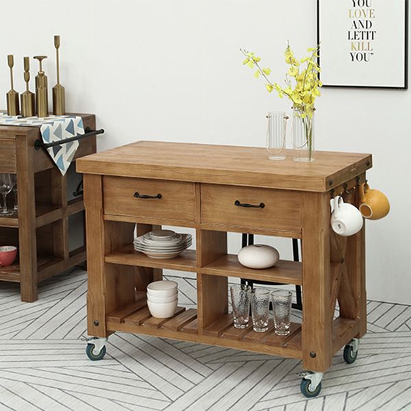 Industrial Stationary Kitchen Cart Wood Rectangular Kitchen Island Cart