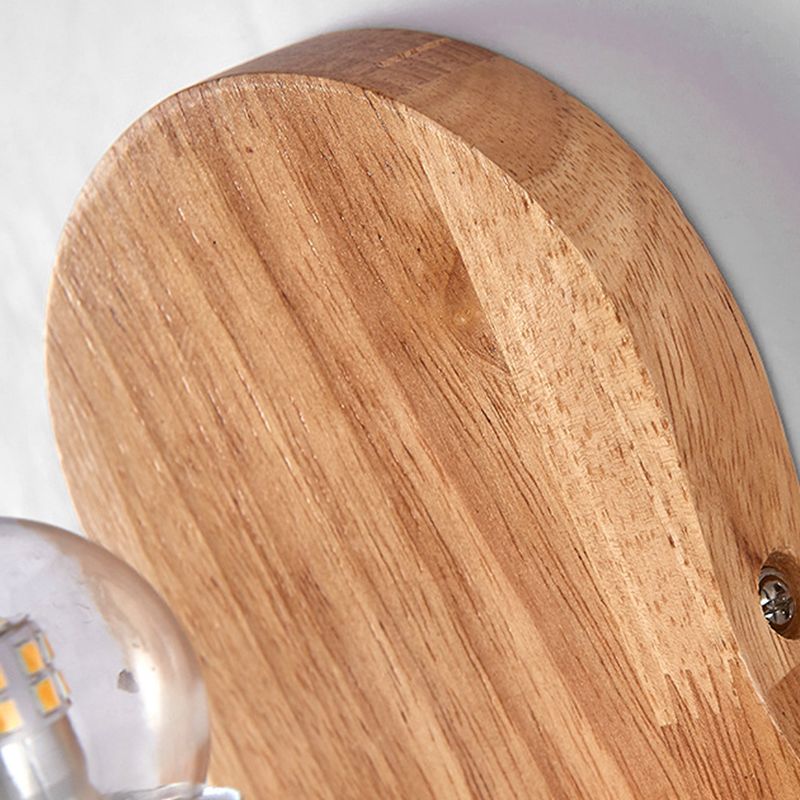 Nordic Wood Wall Light Globe 5.5" Wide Wall Sconce with White Glass for Bedroom
